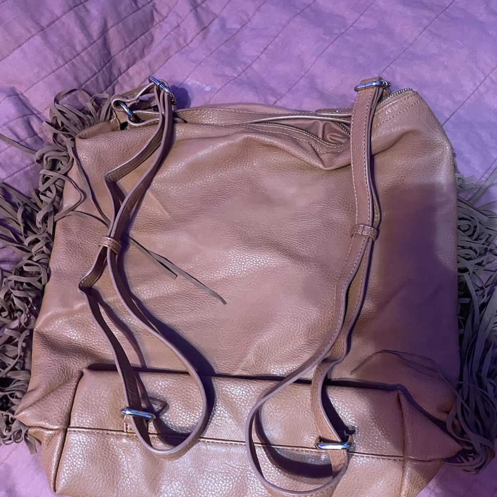 Leather fringe backpack